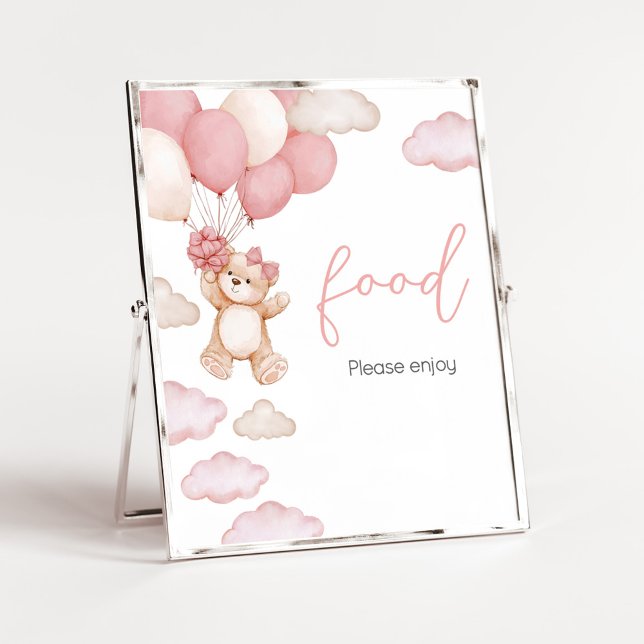 Póster Bear Bear Bear Bearly Wait Baby Shower Food (Pink Baby Bear Balloon Baby Shower Food Sign)