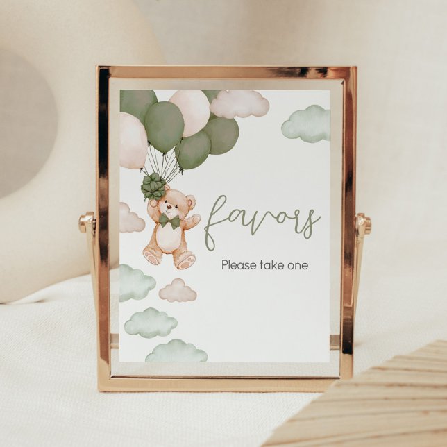 Póster Bear Bear Green Bearly Wait Baby Shower Favors (Green Bear Balloon Baby Shower Favors Sign)