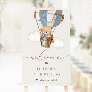 Póster Bear, Blue Hot Air Balloon, Primera Bienvenida