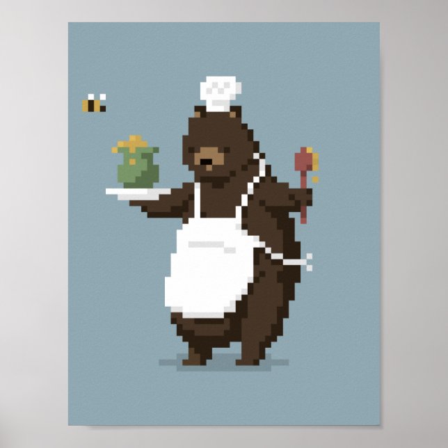 Póster Bear Chef Pixel Art Poster (Frente)