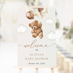 Póster Bear de peluche, globos marrones, bienvenida a Bab
