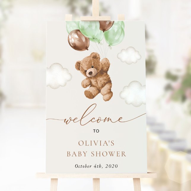 Póster Bear de peluche, Globos verdes, bienvenida a Baby  (Subido por el creador)