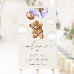 Póster Bear de Teddy, Globos Morados, Bienvenidos A Baby