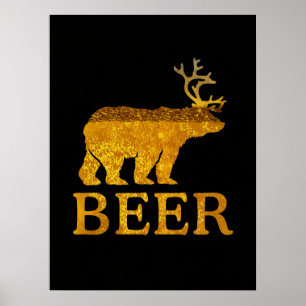 Póster Bear Deer or Beer Bold Silhouette