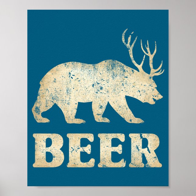 Póster Bear Deer Vintage Beer  (Frente)