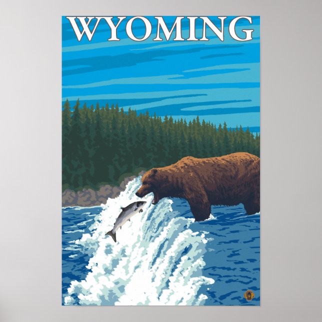 Póster Bear Fishing in River - Wyoming (Frente)