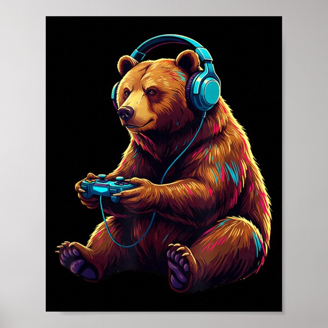 Póster Bear Gaming Animal Video Games Funny Bear  (Frente)