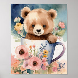 Póster "Bear Hug Bouquet: Cuidada De Acuarela"