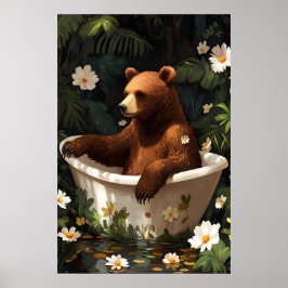 Póster Bear In Bathtub Poster, Funny Animal Poster, Bear