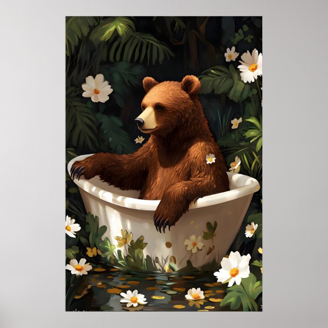 Póster Bear In Bathtub Poster, Funny Animal Poster, Bear (Frente)