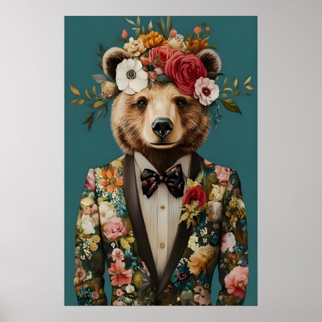 Póster Bear In Suit Poster, Bear Portrait, Bear Oil (Frente)