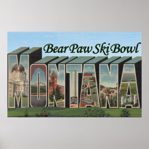 Póster Bear Paw Ski Bowl, Montana - Escenas de letras gra
