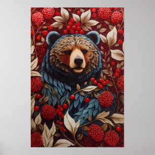 Póster Bear rojo Berries William Morris inspirado