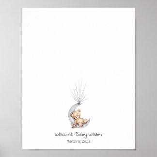 Póster Bear sentado en el libro de invitados de la luna