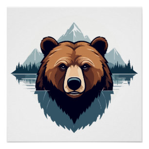Póster Bear Vector Art Animal Moderno Ciudad Urbana Gráfi