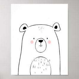 Póster Bear Woodland Animal Nursery Wall art Monocromo