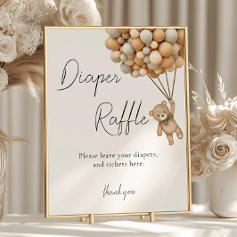 Póster Bearly Wait Baby Shower Diaper Raffle Rótulo