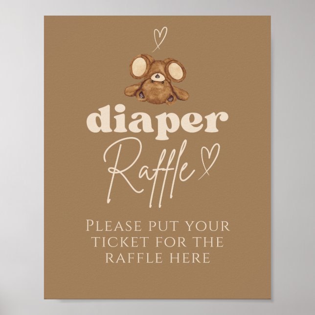Póster Bearly Wait Moderno Baby Shower Diaper Raffle (Frente)