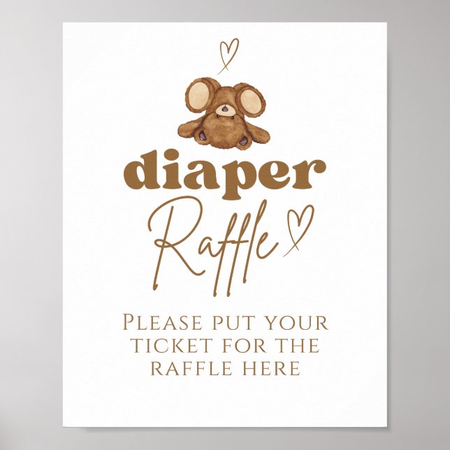 Póster Bearly Wait Moderno Baby Shower Diaper Raffle (Frente)