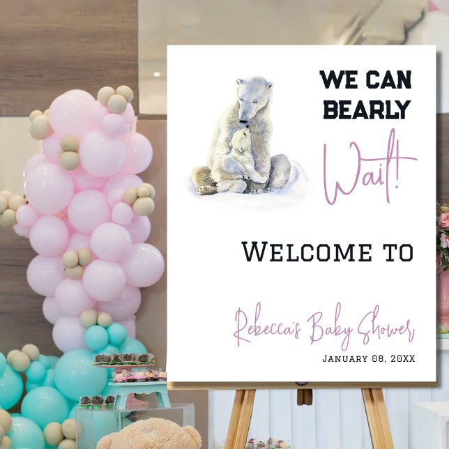 Póster Bearly Wait Polar Bear Pink Winter Baby Shower (Subido por el creador)
