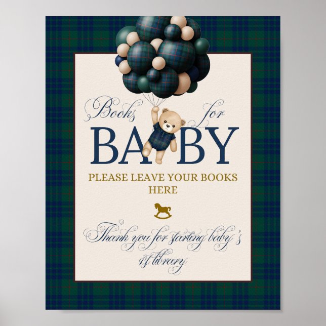 Póster Bearly Wait Preppy Teddy Balloon Baby Shower (Frente)