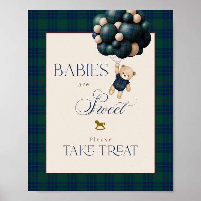 Póster Bearly Wait Preppy Teddy Balloon Baby Shower (Frente)