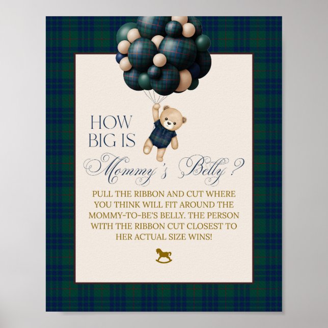 Póster Bearly Wait Preppy Teddy Balloon Baby Shower (Frente)