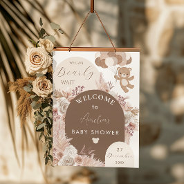 Póster Bearly Wait Teddy Bear Neutral Boho Shower Welcome