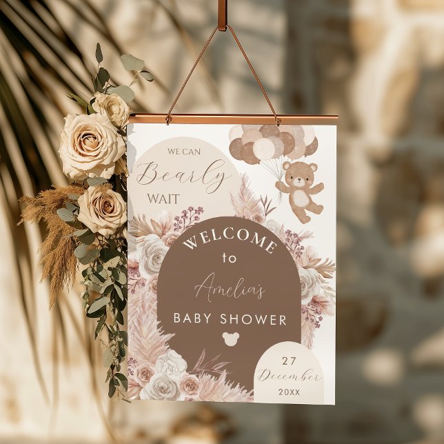 Póster Bearly Wait Teddy Bear Neutral Boho Shower Welcome (Subido por el creador)