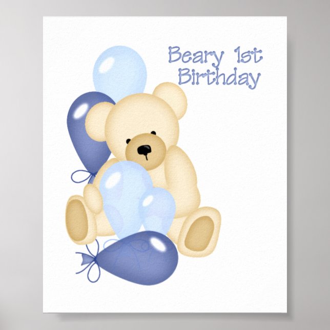 Póster Beary 1st BIrthday (BOY) (Frente)