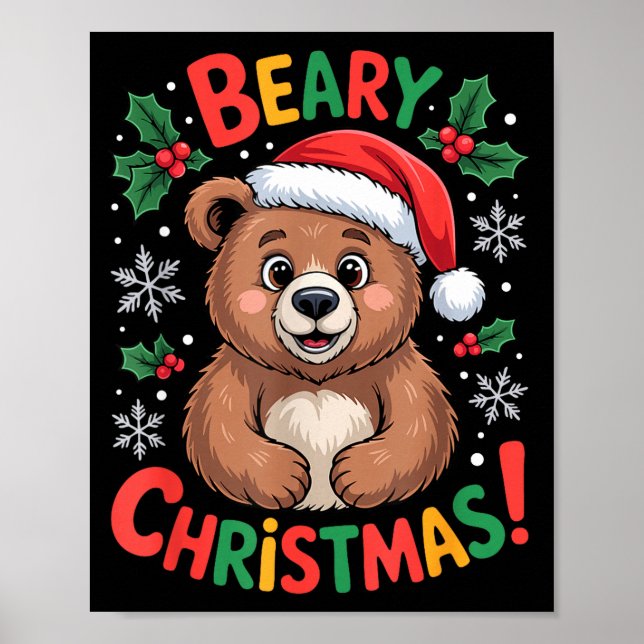 Póster Beary Christmas Cute Bear Santa Funny Holiday  (Frente)
