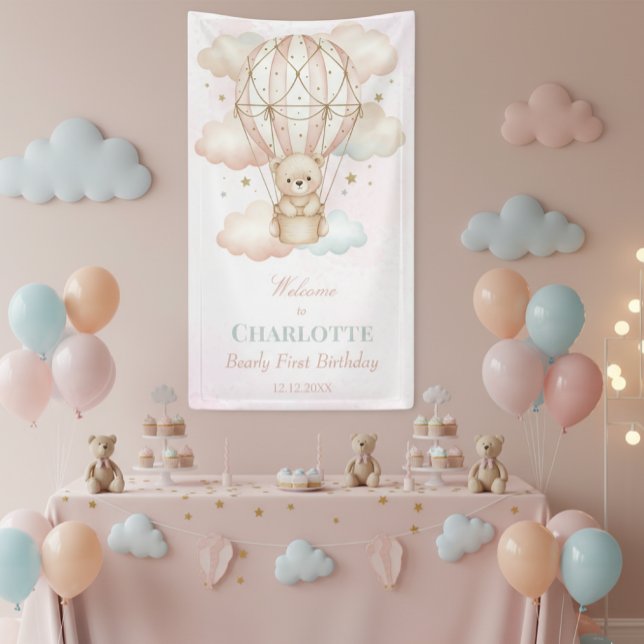 Póster Beary  Hot Air Balloon 1st Birthday Welcome (Subido por el creador)