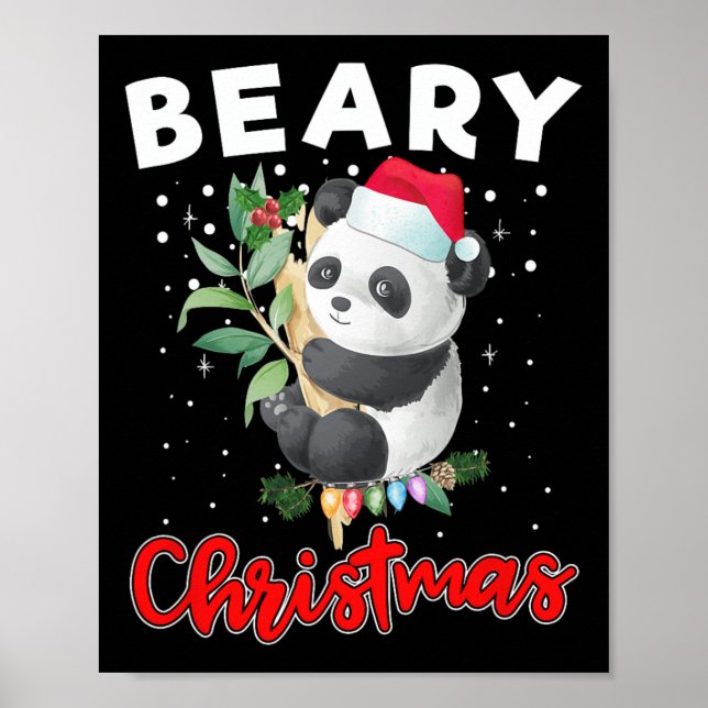 Póster Beary Merry Christmas for Panda Bear Aovers Gracio (Frente)