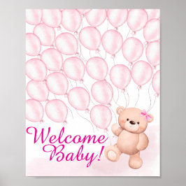 Póster Beary Pink Baby Shower Poster