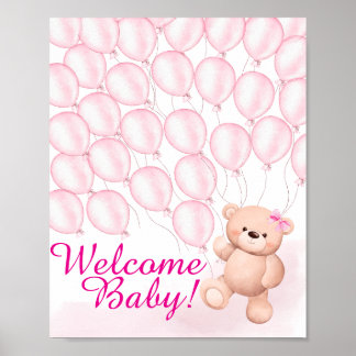Póster Beary Pink Baby Shower Poster
