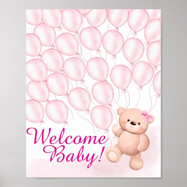 Póster Beary Pink Baby Shower Poster (Frente)