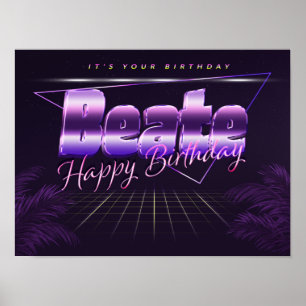 Póster Beate Name Vorname lila retro Poster Geburtstag