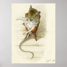 Póster Beatriz Potter Mouse leyendo periódico