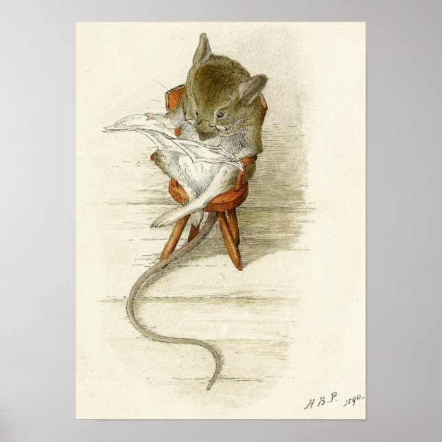 Póster Beatriz Potter Mouse leyendo periódico (Frente)
