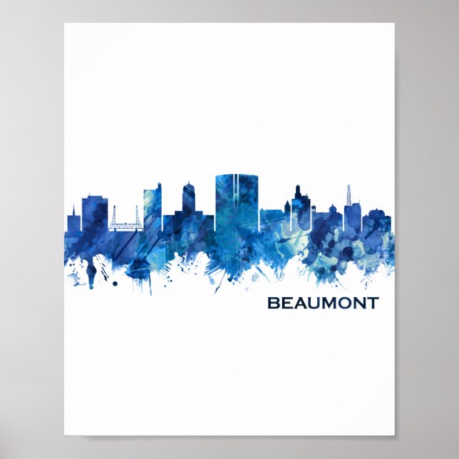 Póster Beaumont Texas Skyline Blue (Frente)