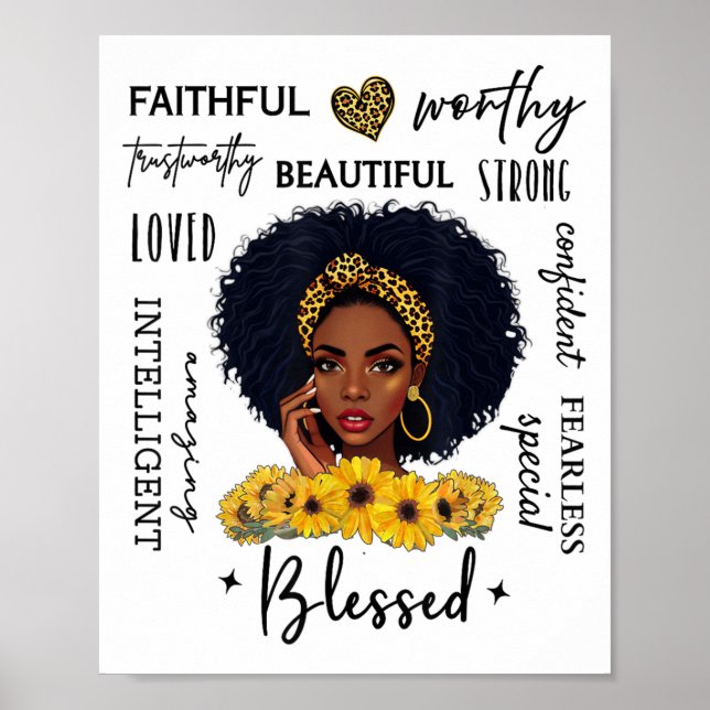 Póster Beautiful African American Black Woman Sunflower L (Frente)