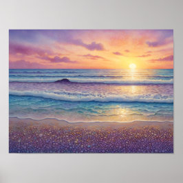 Póster Beautiful Beach Waves and Shore Art