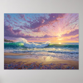 Póster Beautiful Beach Waves and Shore Art