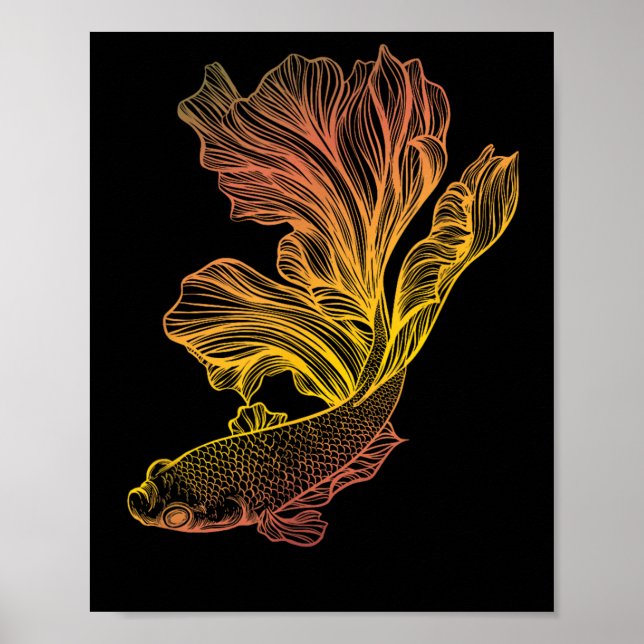Póster Beautiful Betta Fish Fighting Siamese Halfmoon Gif (Frente)