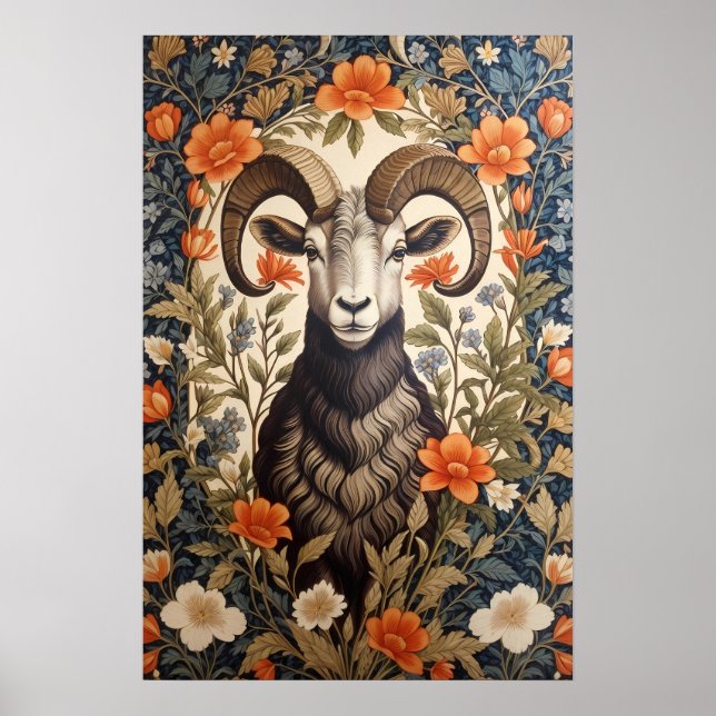 Póster Beautiful Big Horn Sheep William Morris Inspired (Frente)