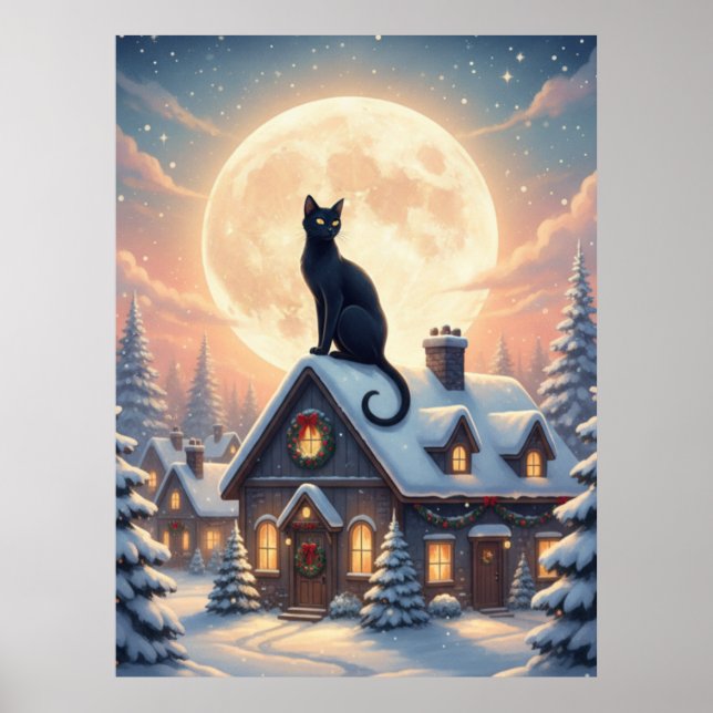 Póster Beautiful Black Cat Sitting In The Clouds Poster (Frente)