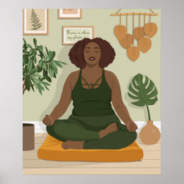 Póster Beautiful black curvy woman meditating