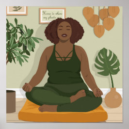 Póster Beautiful black curvy woman meditating