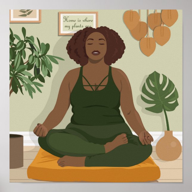 Póster Beautiful black curvy woman meditating (Frente)