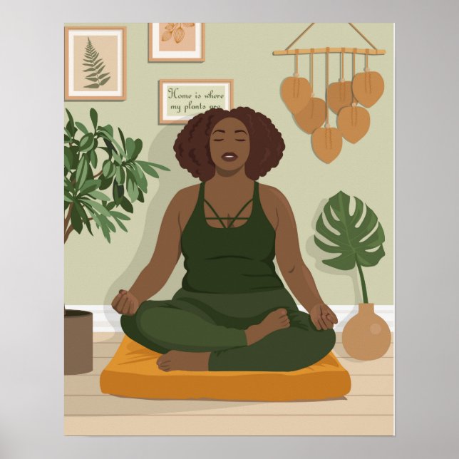 Póster Beautiful black curvy woman meditating (Frente)